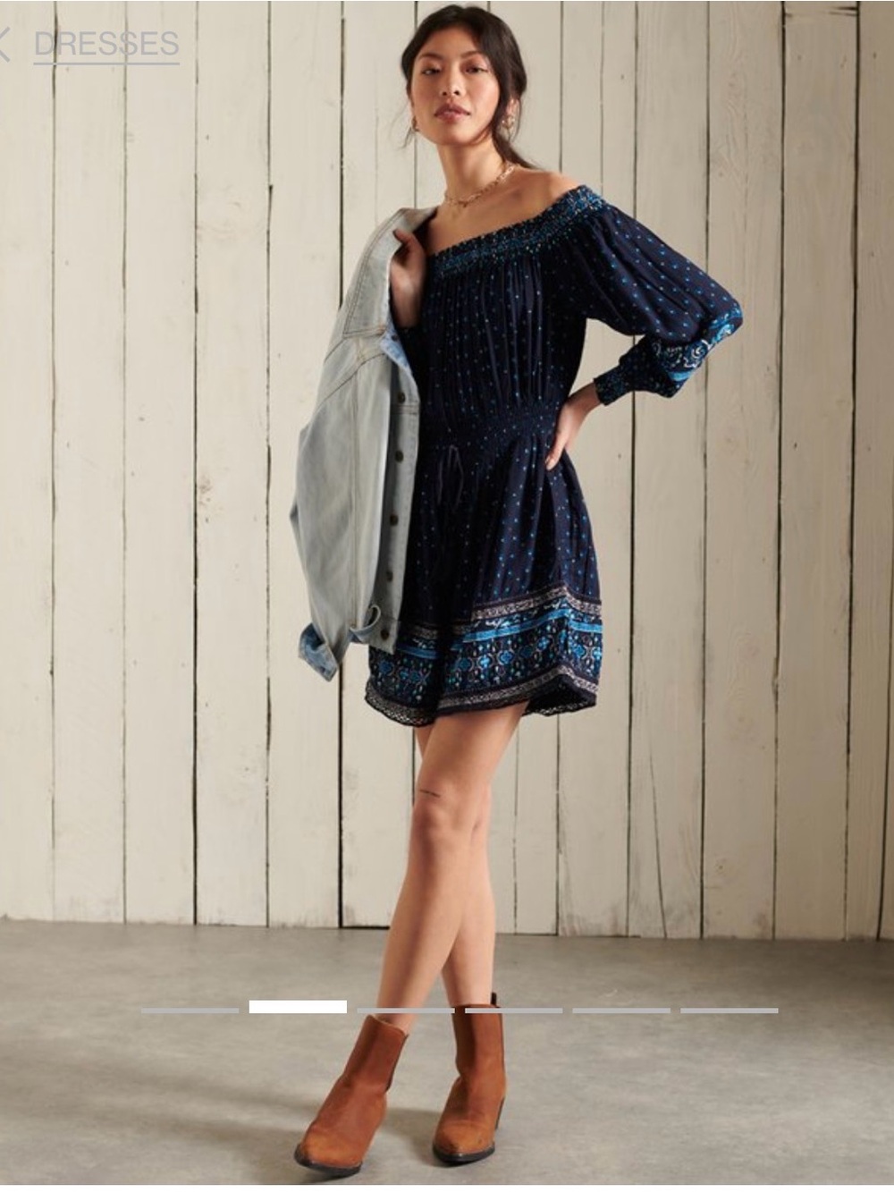 Sadie Robertson Blue Floral Boho Dress, Small, Smocked Bodice, Cold shoulder